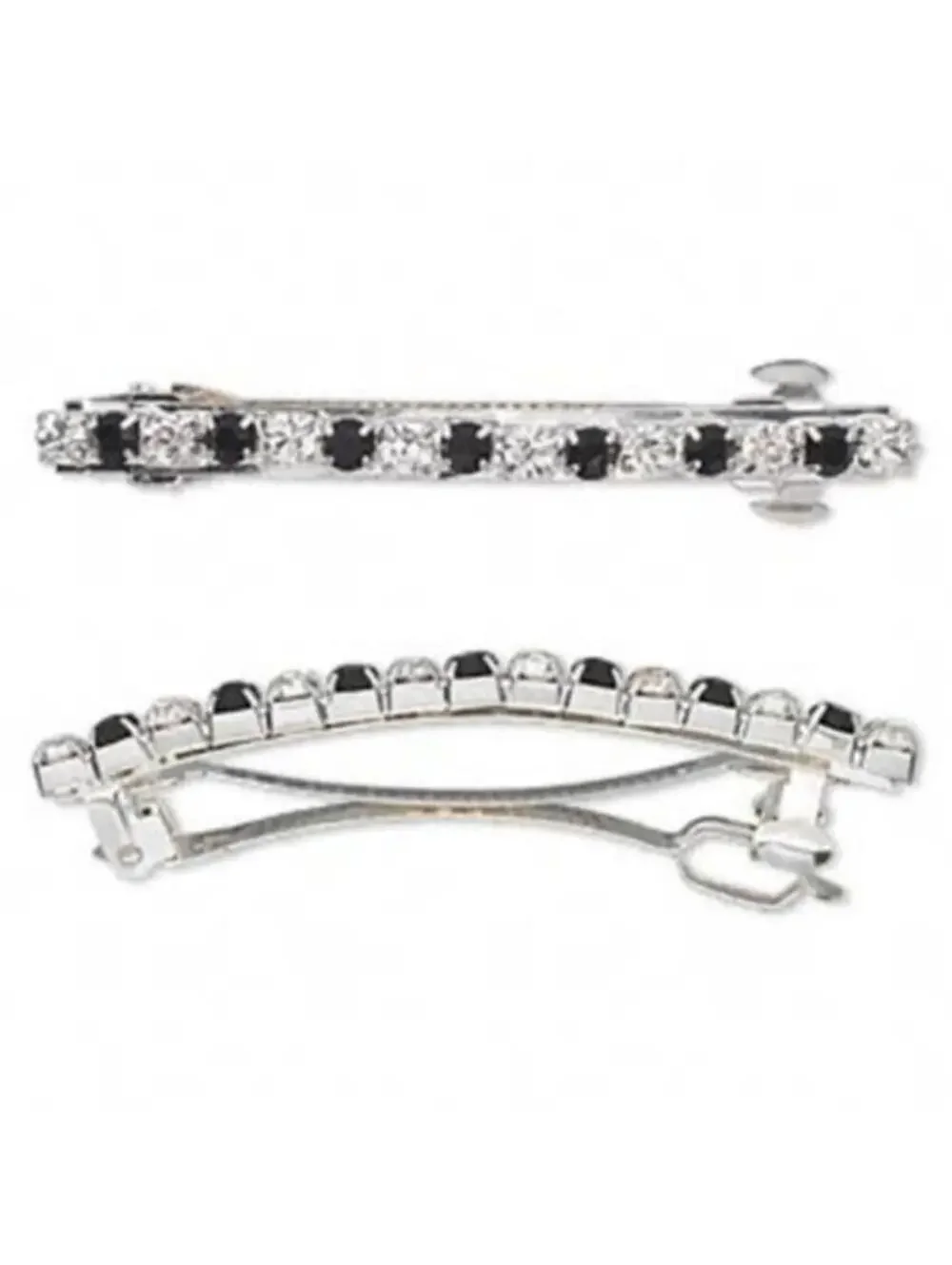 Vintage Egyptian Crystal Rhinestone Hair Barrette Black Clear Silver Plated